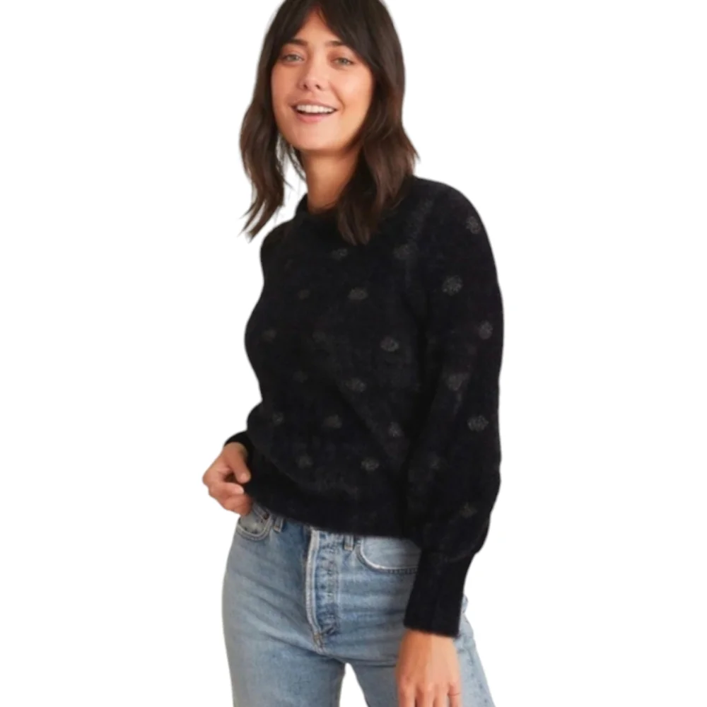 MARINE LAYER Arielle Black Metallic Funfetti Crew Neck Sweater Sz L NWT - Picture 3 of 11